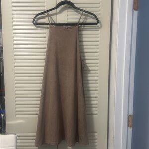 Tan Sleeveless high neck suede dress flare